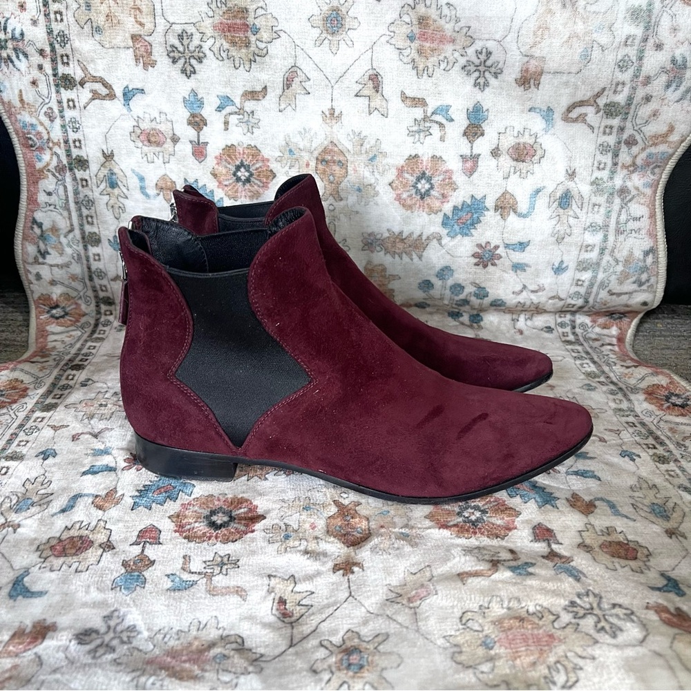 Prada Suede Chelsea Pointed Toe Ankle Booties